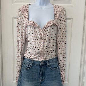 Free People Floral Blouse with Button Detail size L NWOT